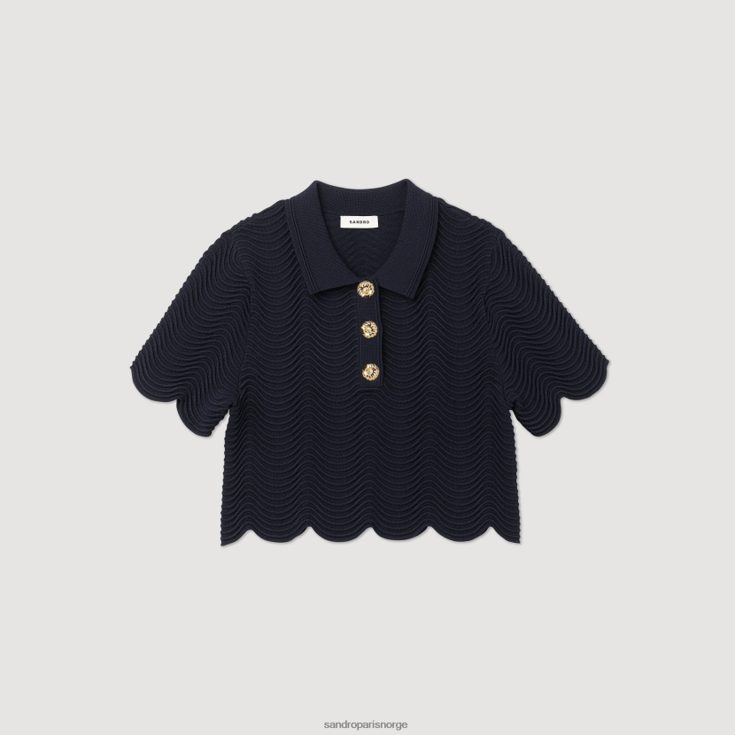 kvinner Sandro Paris marineblå beskåret strikket genser klær 6FN4LH120