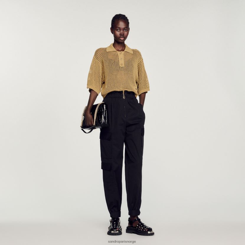 kvinner Sandro Paris oliven cropped mesh strikket genser klær 6FN4LH269