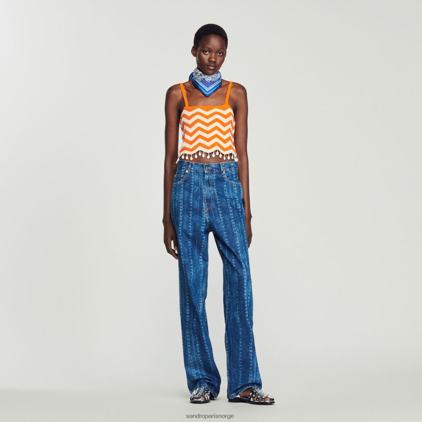 kvinner Sandro Paris oransje/off white drop-bead crop top klær 6FN4LH446