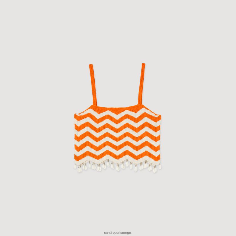 kvinner Sandro Paris oransje/off white drop-bead crop top klær 6FN4LH446