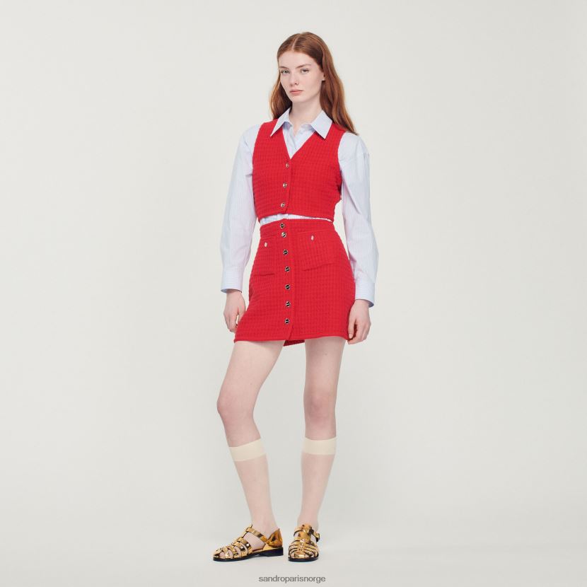 kvinner Sandro Paris rød beskåret tweedgenser klær 6FN4LH366