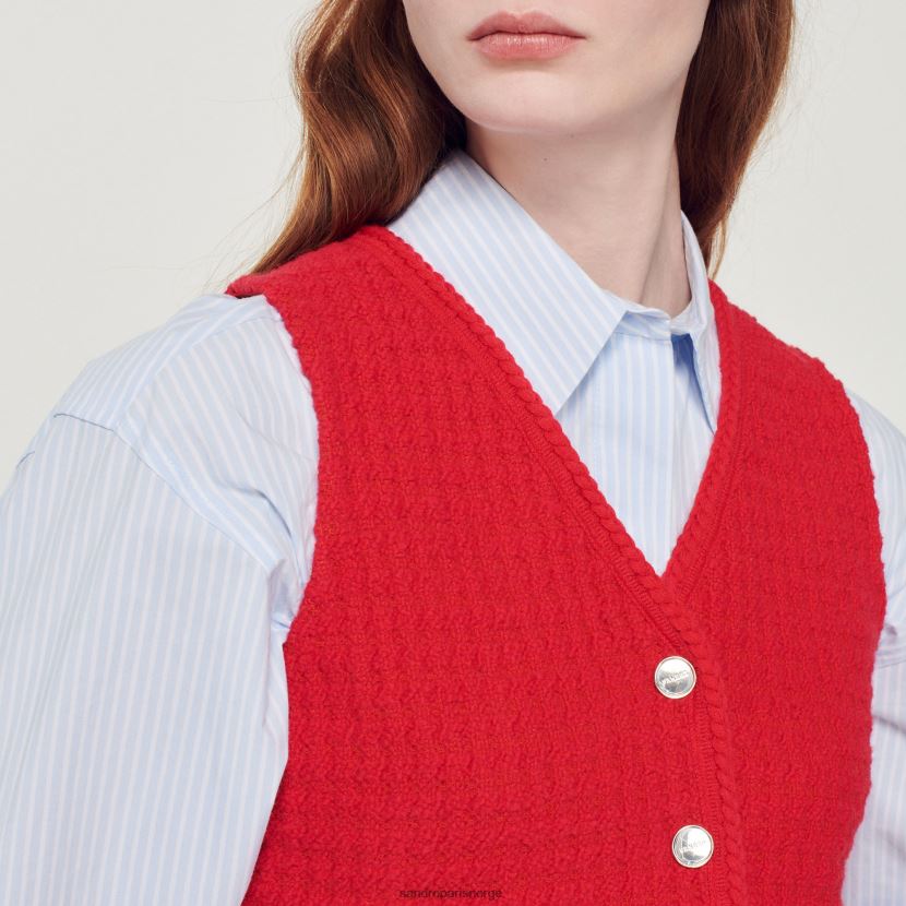 kvinner Sandro Paris rød beskåret tweedgenser klær 6FN4LH366