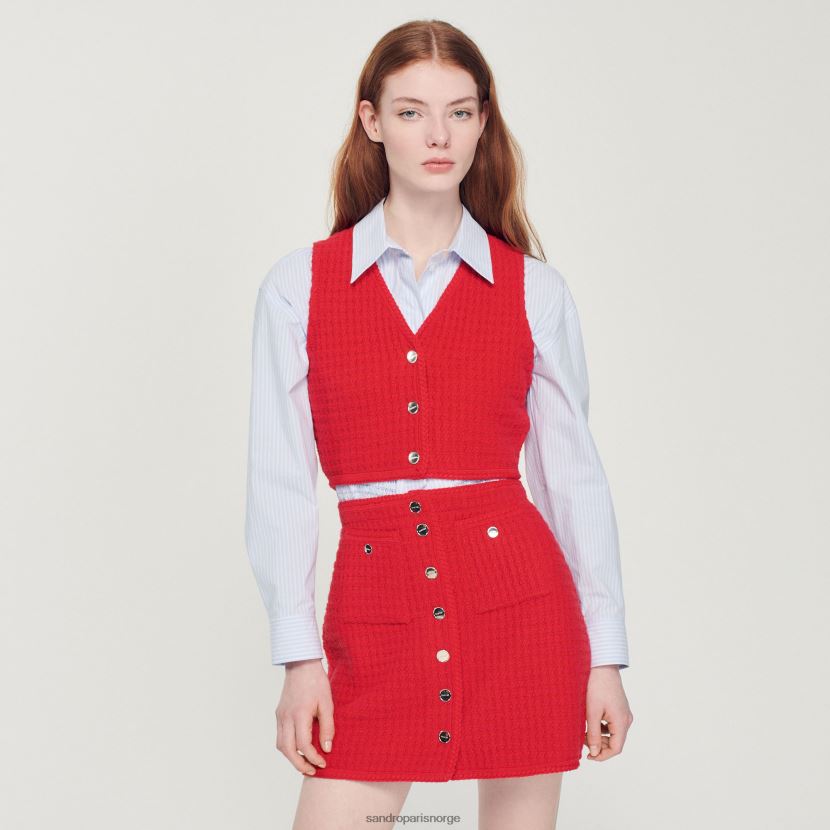 kvinner Sandro Paris rød beskåret tweedgenser klær 6FN4LH366