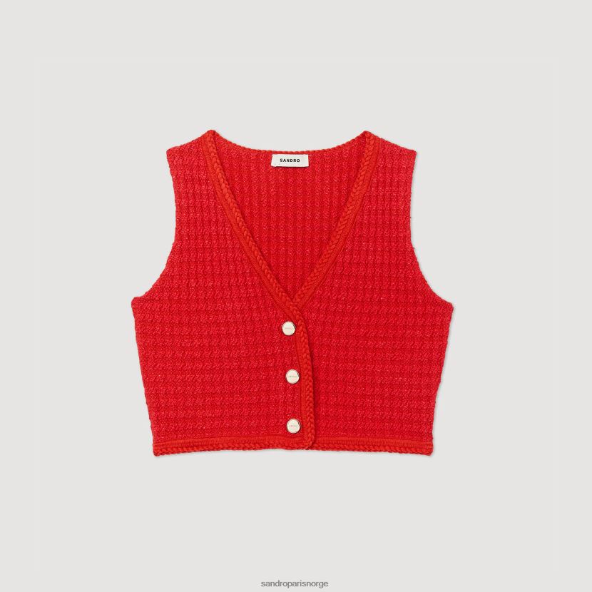 kvinner Sandro Paris rød beskåret tweedgenser klær 6FN4LH366