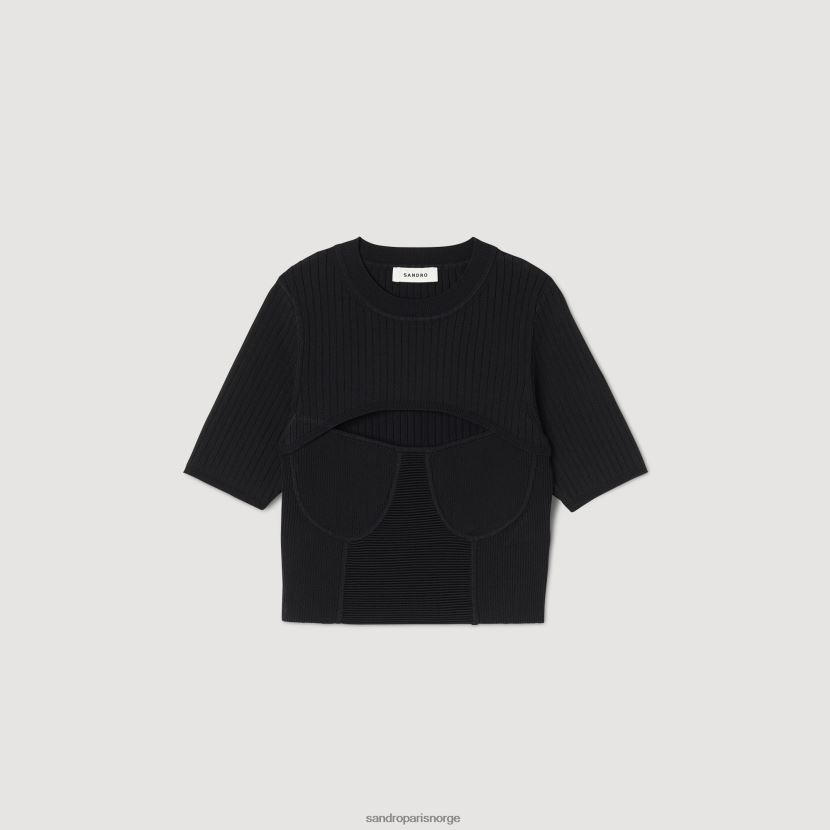 kvinner Sandro Paris svart cropped openwork genser klær 6FN4LH62