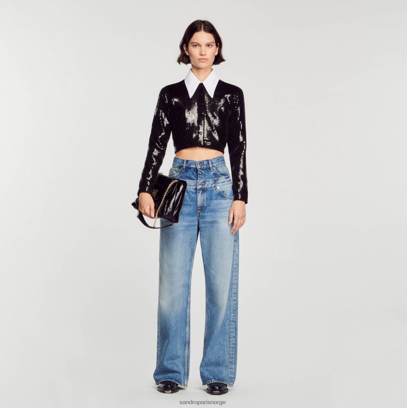 kvinner Sandro Paris svart cropped paljett cardigan klær 6FN4LH48