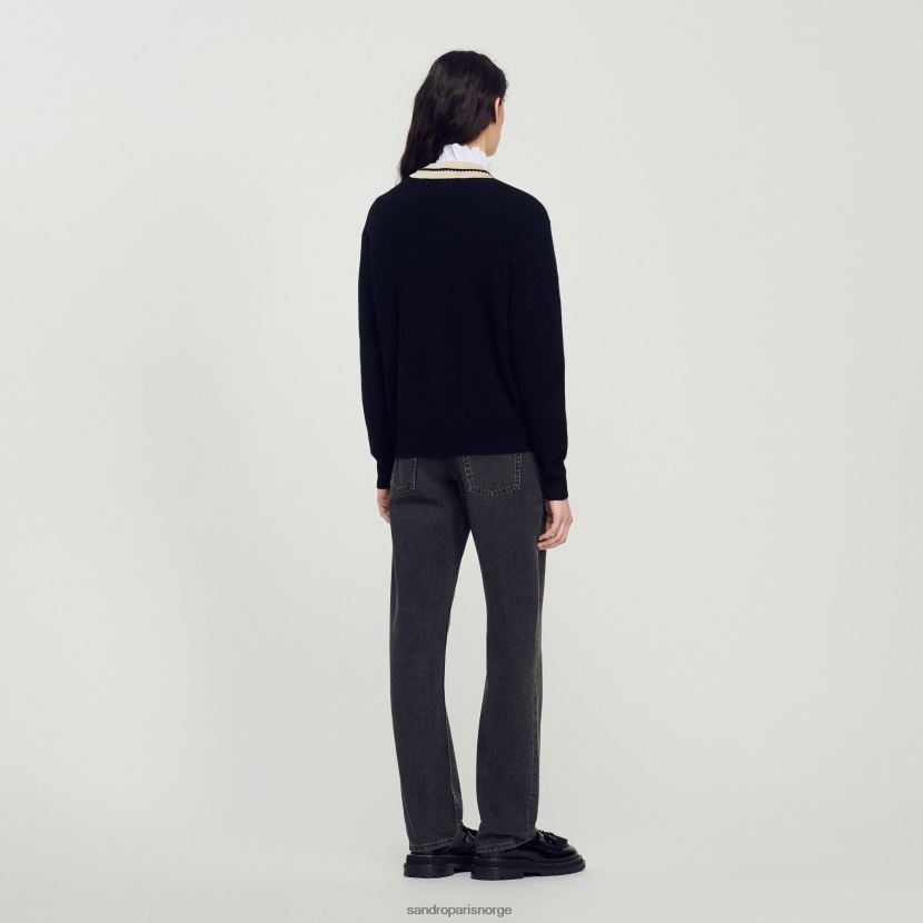 kvinner Sandro Paris svart genser med kontrasterende v-hals klær 6FN4LH89