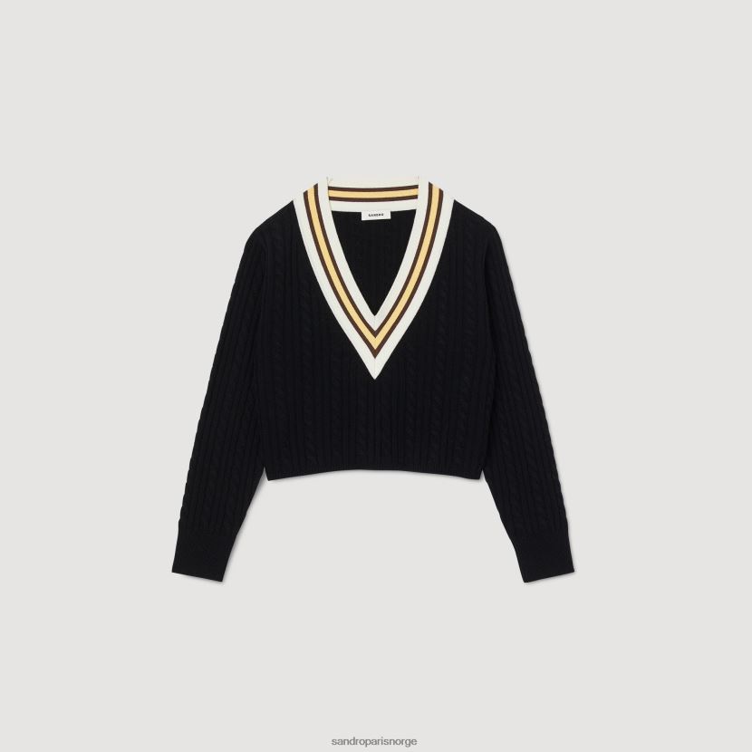 kvinner Sandro Paris svart kontrast genser med v-hals klær 6FN4LH12
