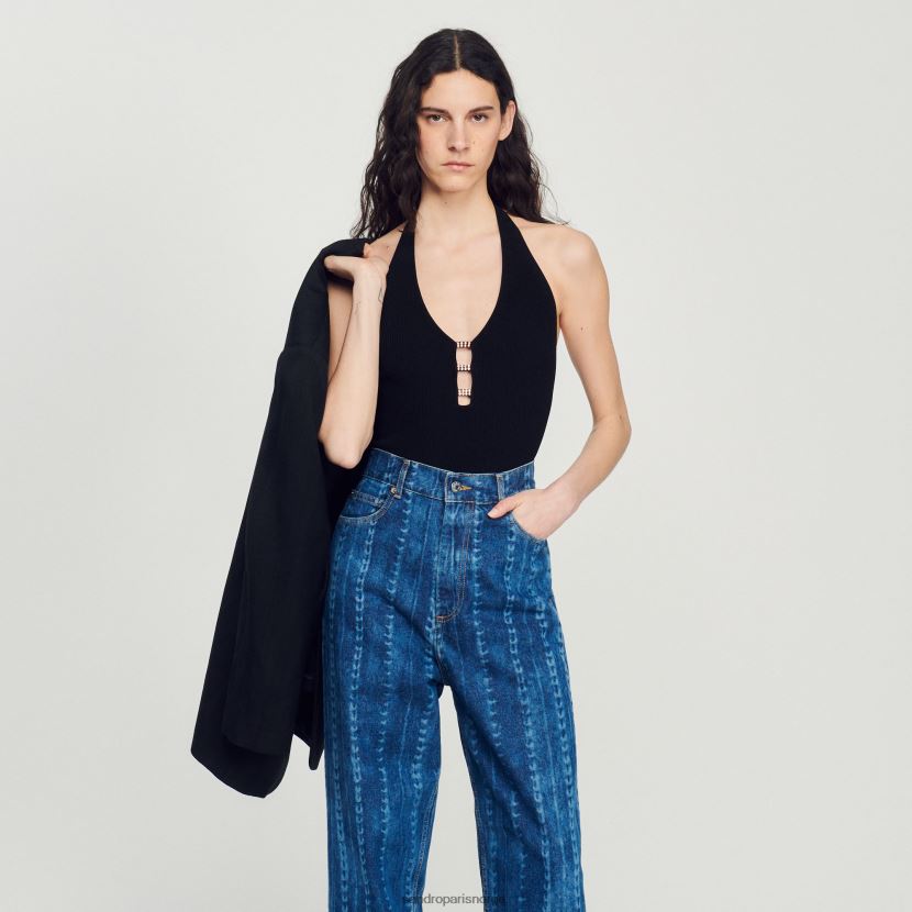 kvinner Sandro Paris svart pyntet strikket body klær 6FN4LH332