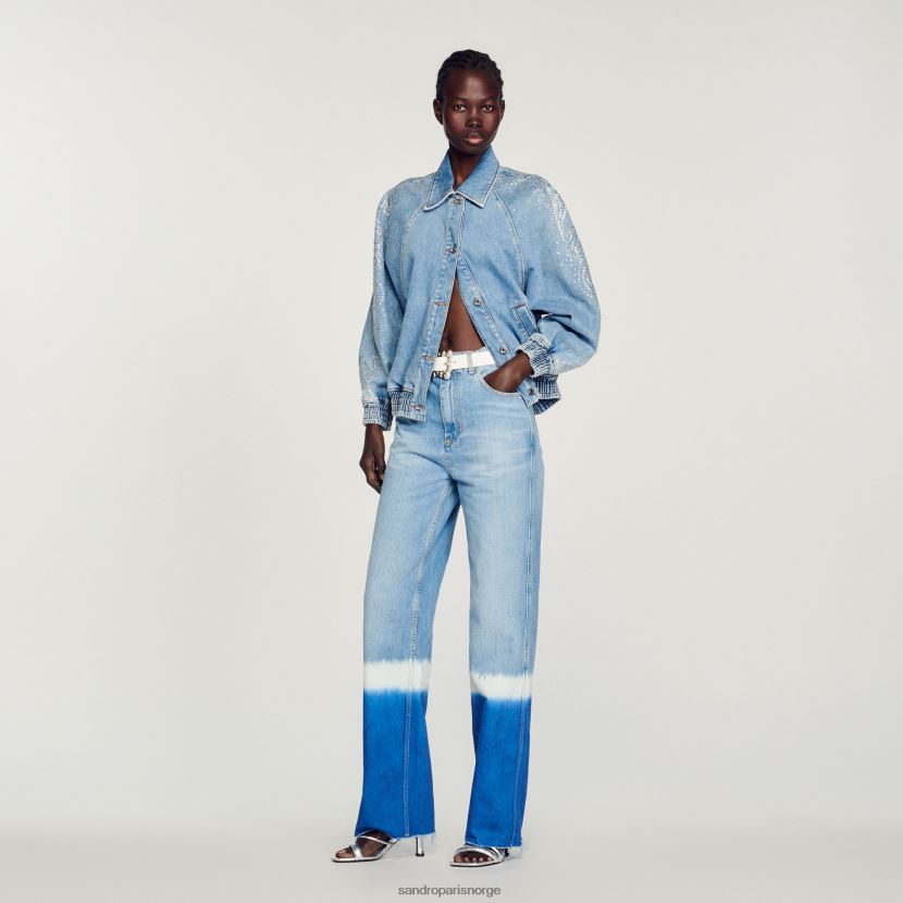 kvinner Sandro Paris blå jeans rhinestone denimjakke klær 6FN4LH203