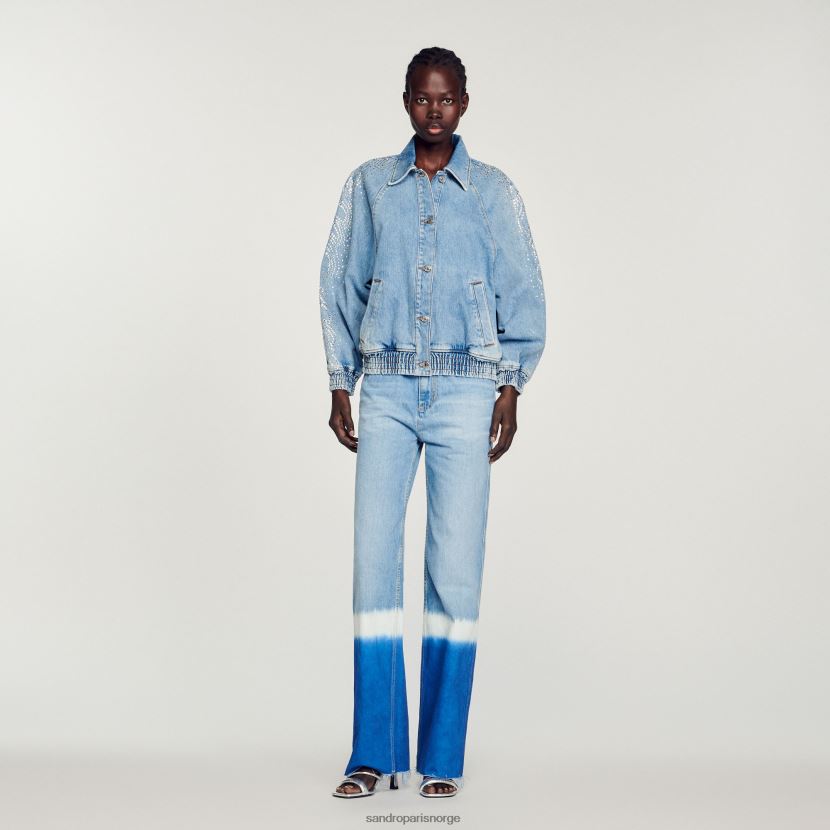 kvinner Sandro Paris blå jeans rhinestone denimjakke klær 6FN4LH203