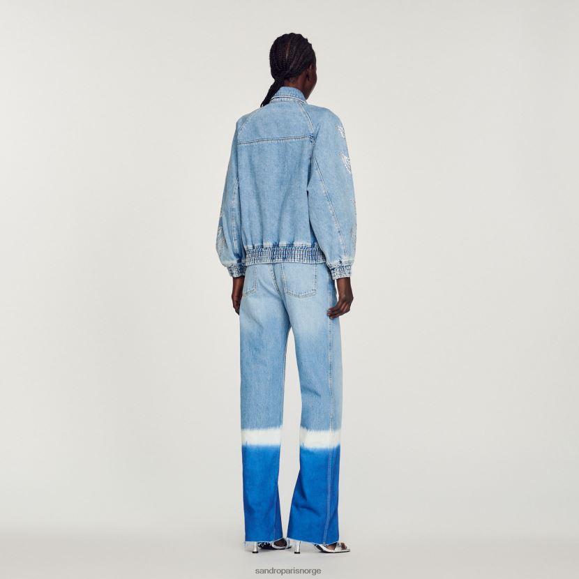 kvinner Sandro Paris blå jeans rhinestone denimjakke klær 6FN4LH203