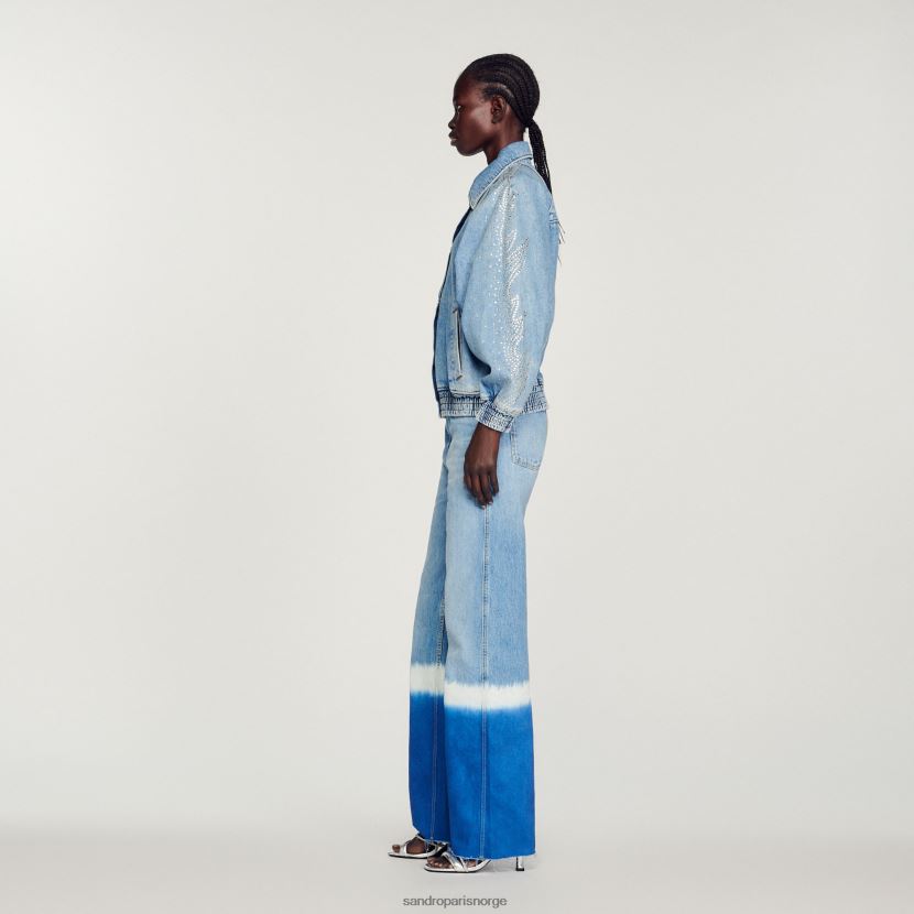 kvinner Sandro Paris blå jeans rhinestone denimjakke klær 6FN4LH203