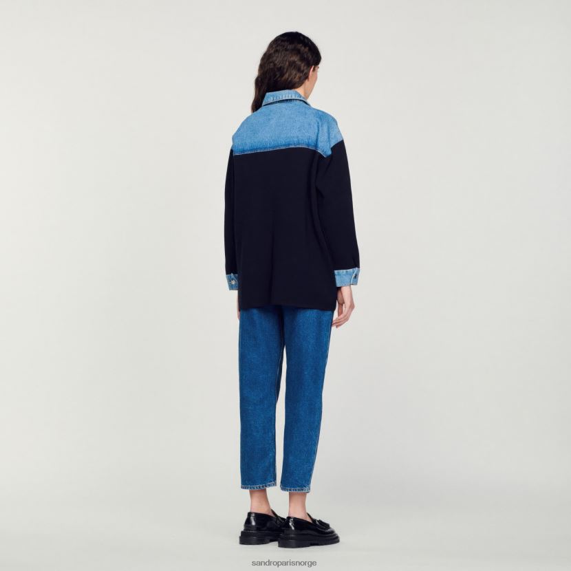 kvinner Sandro Paris dyp marine cardi-coat i to materialer i jakkestil klær 6FN4LH193