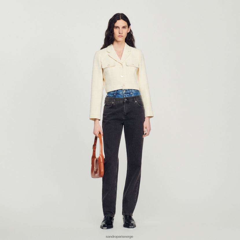 kvinner Sandro Paris ecru cropped tweed-jakke med knapper klær 6FN4LH55