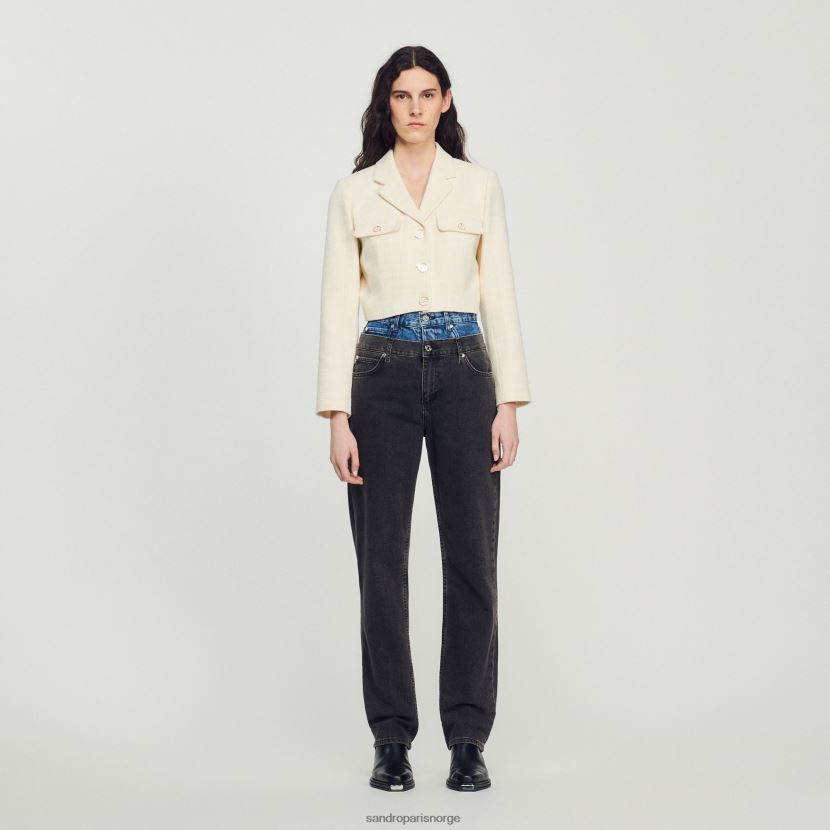 kvinner Sandro Paris ecru cropped tweed-jakke med knapper klær 6FN4LH55