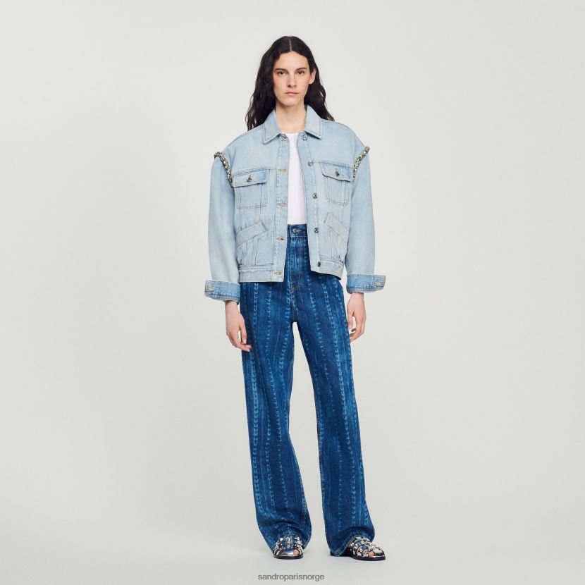 kvinner Sandro Paris lett bu jean jeanjakke med rhinestones klær 6FN4LH137