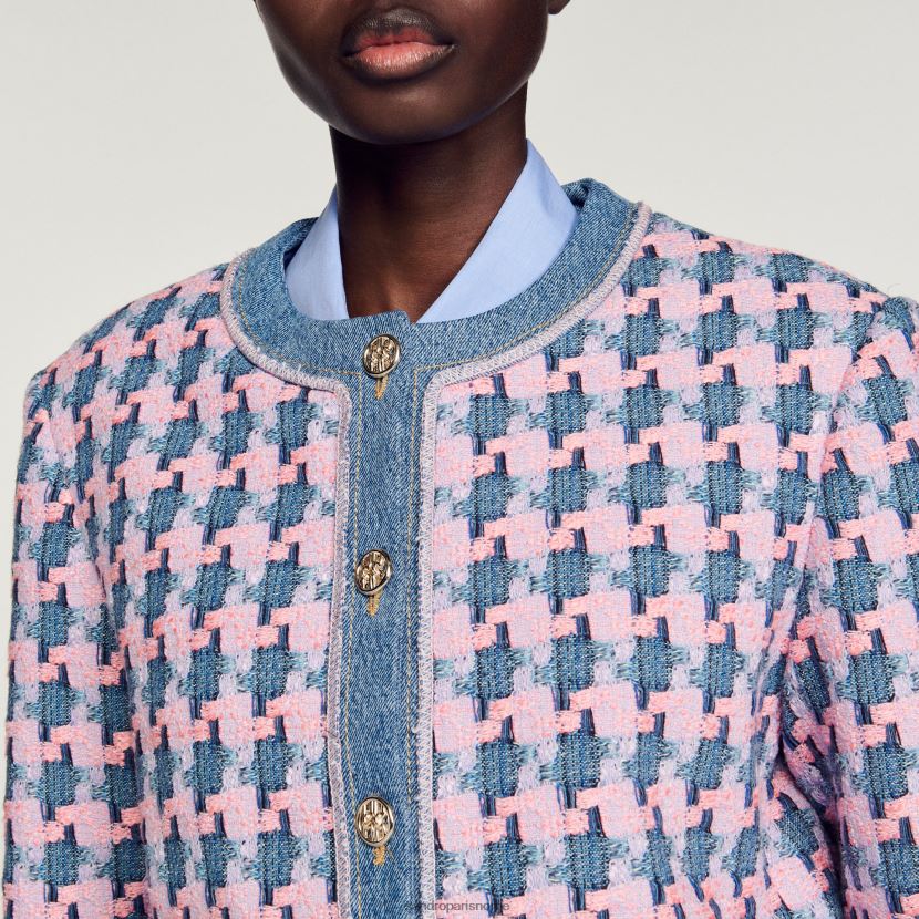 kvinner Sandro Paris lilla/blå tweed jakke klær 6FN4LH301