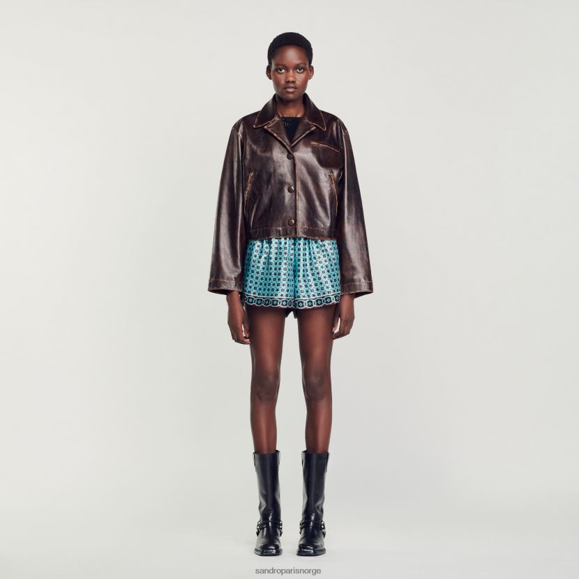 kvinner Sandro Paris svart brun distressed skinnjakke klær 6FN4LH129