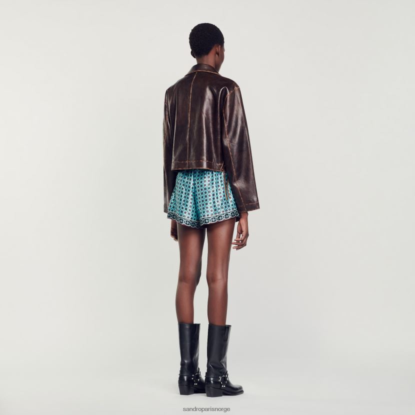 kvinner Sandro Paris svart brun distressed skinnjakke klær 6FN4LH129