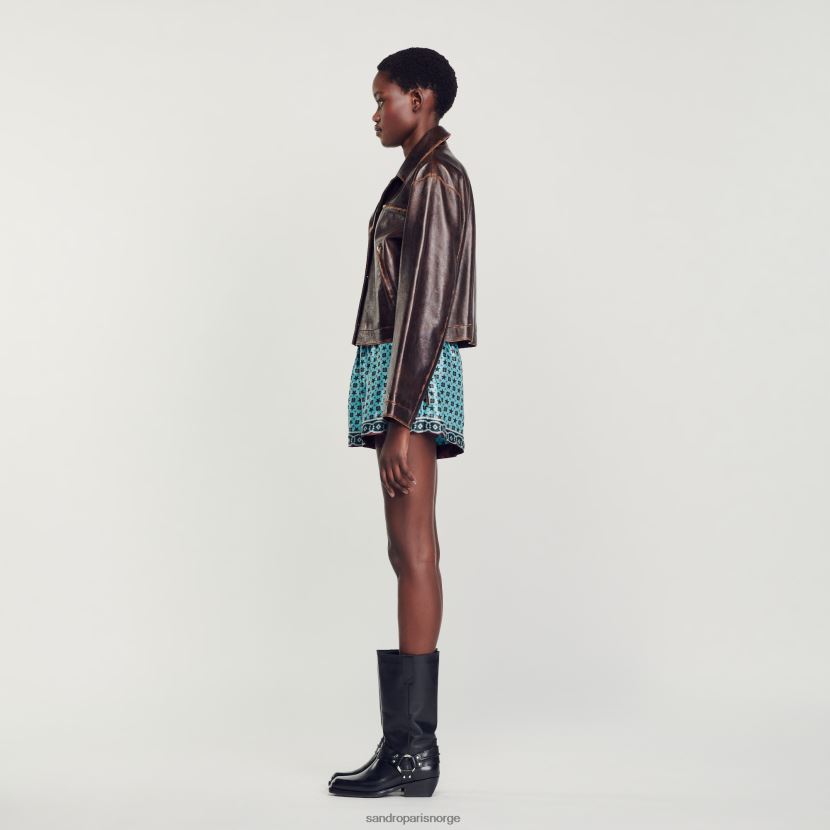 kvinner Sandro Paris svart brun distressed skinnjakke klær 6FN4LH129