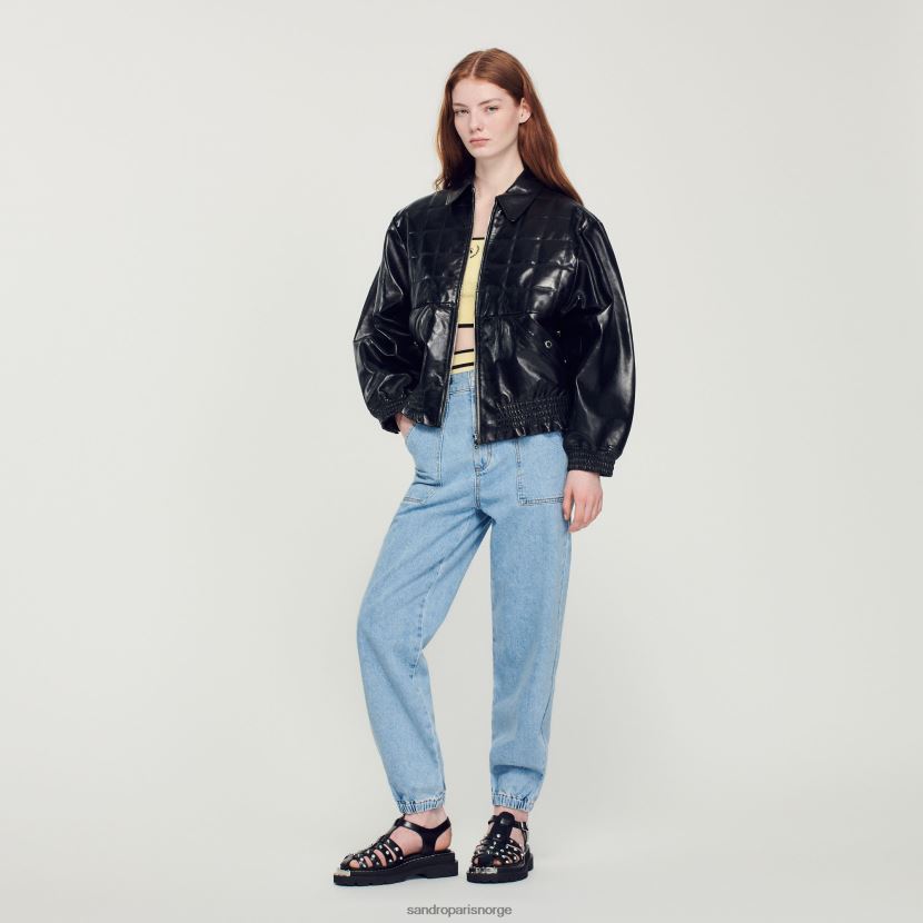 kvinner Sandro Paris svart glatt skinnjakke klær 6FN4LH442