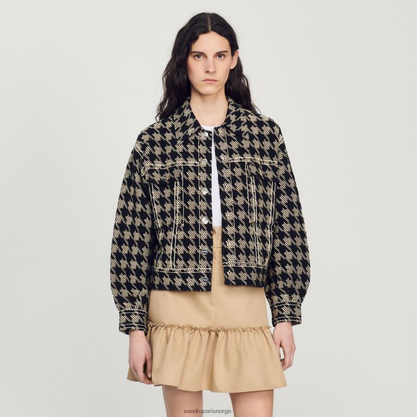 kvinner Sandro Paris svart houndstooth jakke klær 6FN4LH219