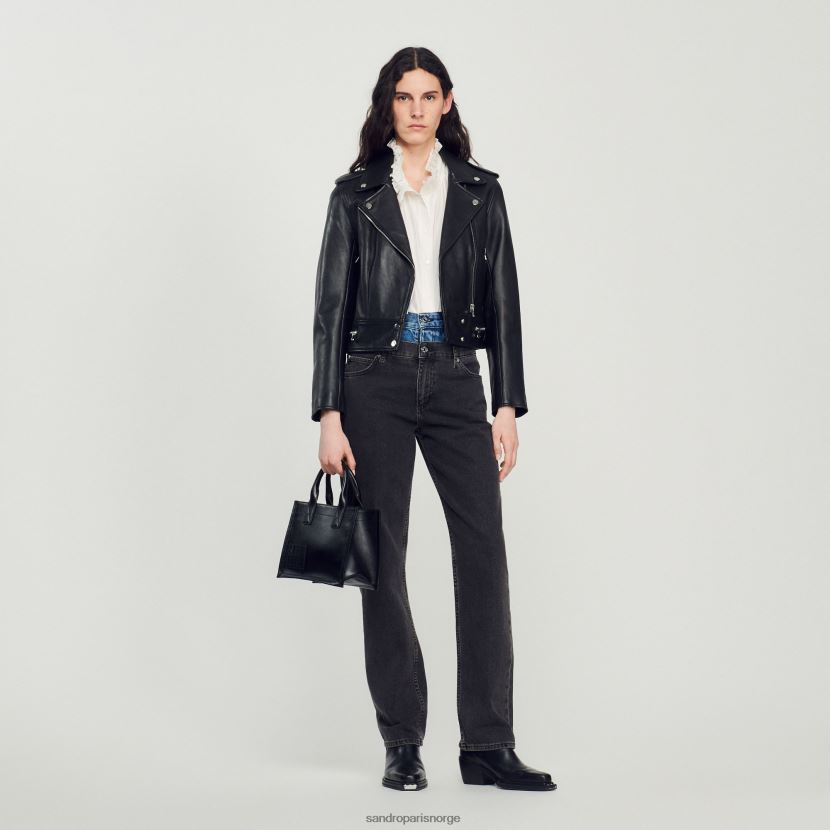 kvinner Sandro Paris svart skinnjakke klær 6FN4LH104