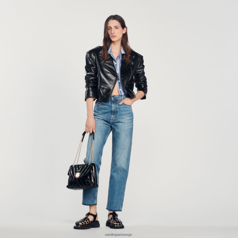 kvinner Sandro Paris svart skinnjakke klær 6FN4LH452