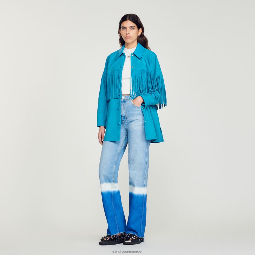 kvinner Sandro Paris turkis lang skinnjakke med frynser klær 6FN4LH444