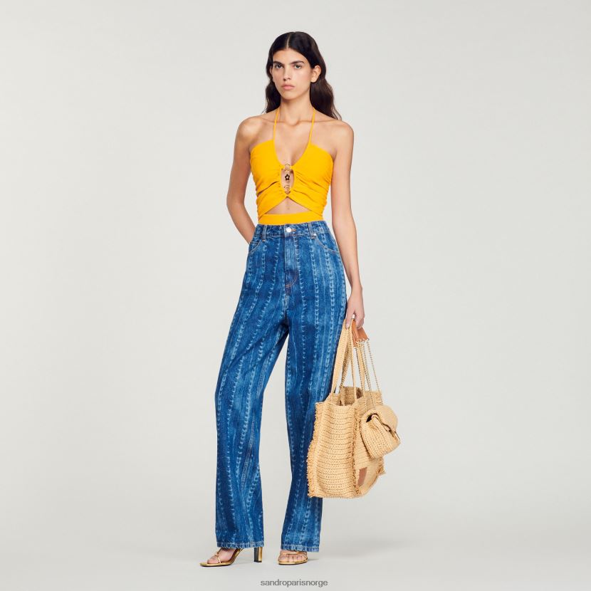 kvinner Sandro Paris blå jeans jeans med falmede mønstre klær 6FN4LH276