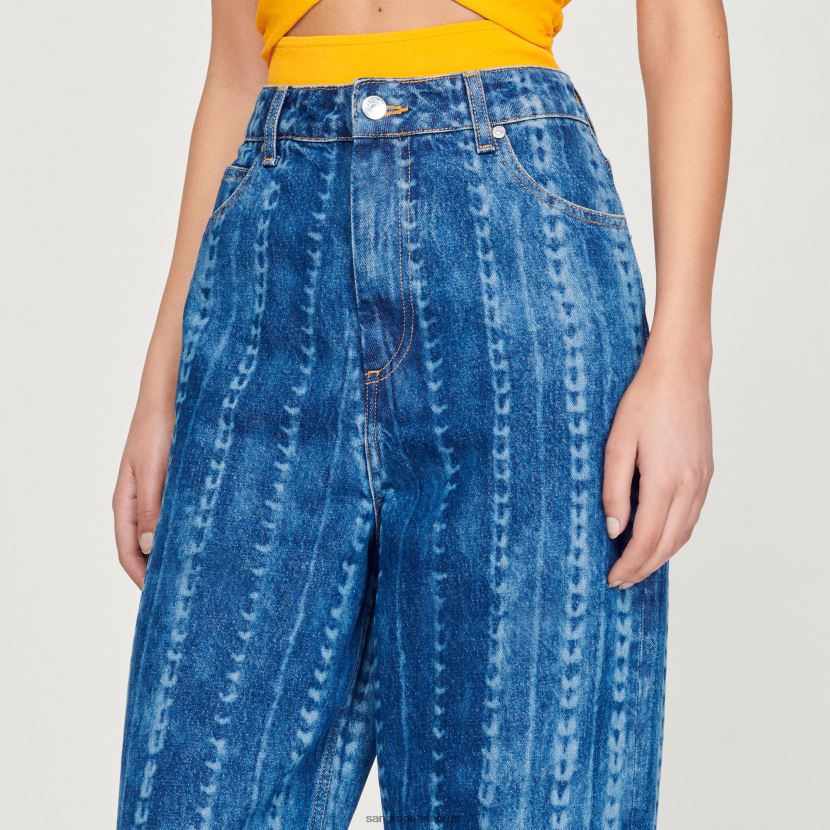 kvinner Sandro Paris blå jeans jeans med falmede mønstre klær 6FN4LH276