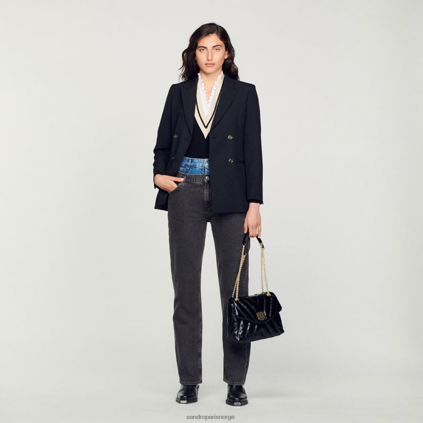 kvinner Sandro Paris grå tofargede jeans med dobbel midje klær 6FN4LH128