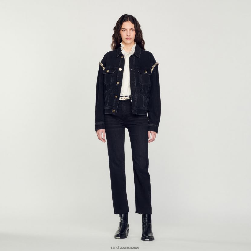 kvinner Sandro Paris svart jeans med rett snitt med rå kanter klær 6FN4LH158