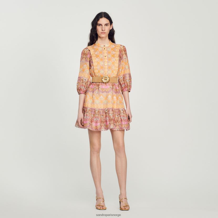 kvinner Sandro Paris beige kort kjole med blandet skjerftrykk klær 6FN4LH380