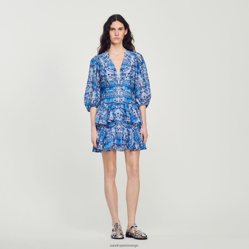 kvinner Sandro Paris blå kort kjole med skjerftrykk klær 6FN4LH422