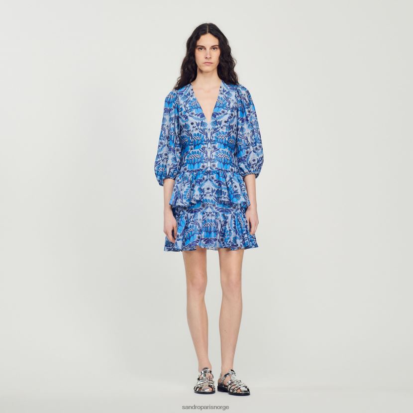 kvinner Sandro Paris blå kort kjole med skjerftrykk klær 6FN4LH422