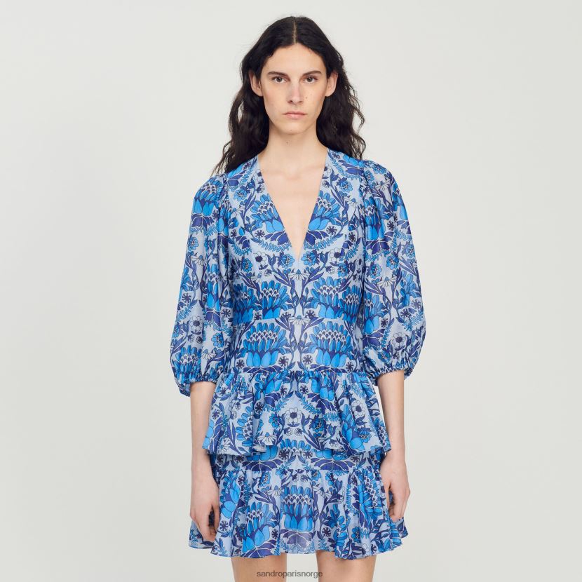 kvinner Sandro Paris blå kort kjole med skjerftrykk klær 6FN4LH422