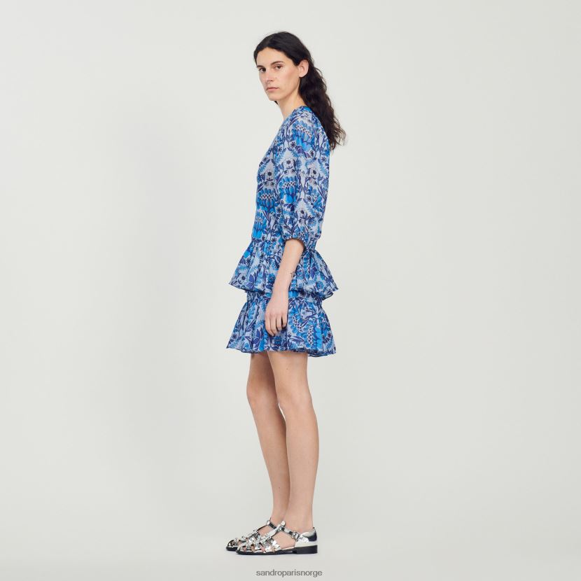 kvinner Sandro Paris blå kort kjole med skjerftrykk klær 6FN4LH422