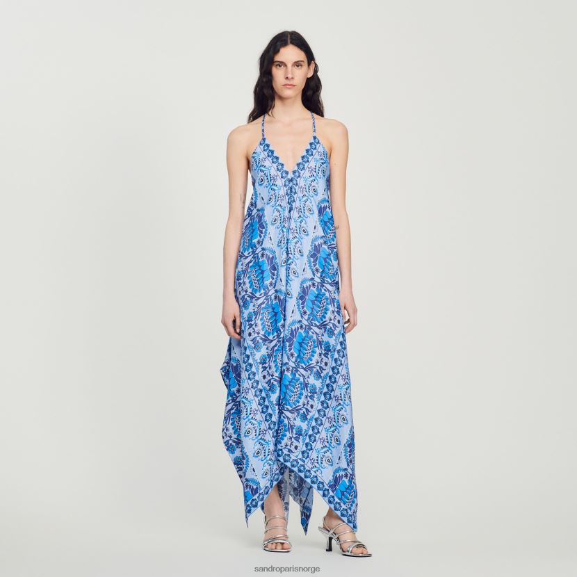kvinner Sandro Paris blå lang asymmetrisk kjole klær 6FN4LH455