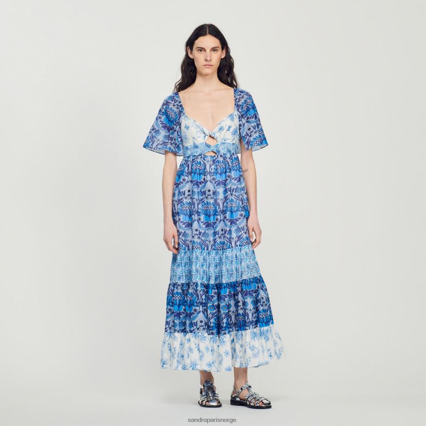 kvinner Sandro Paris blå lang kjole med skjerftrykk klær 6FN4LH454