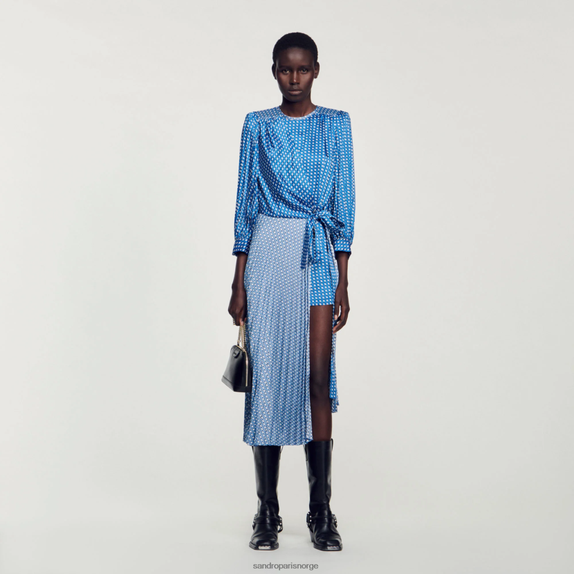 kvinner Sandro Paris blå lang kjole med slips klær 6FN4LH47