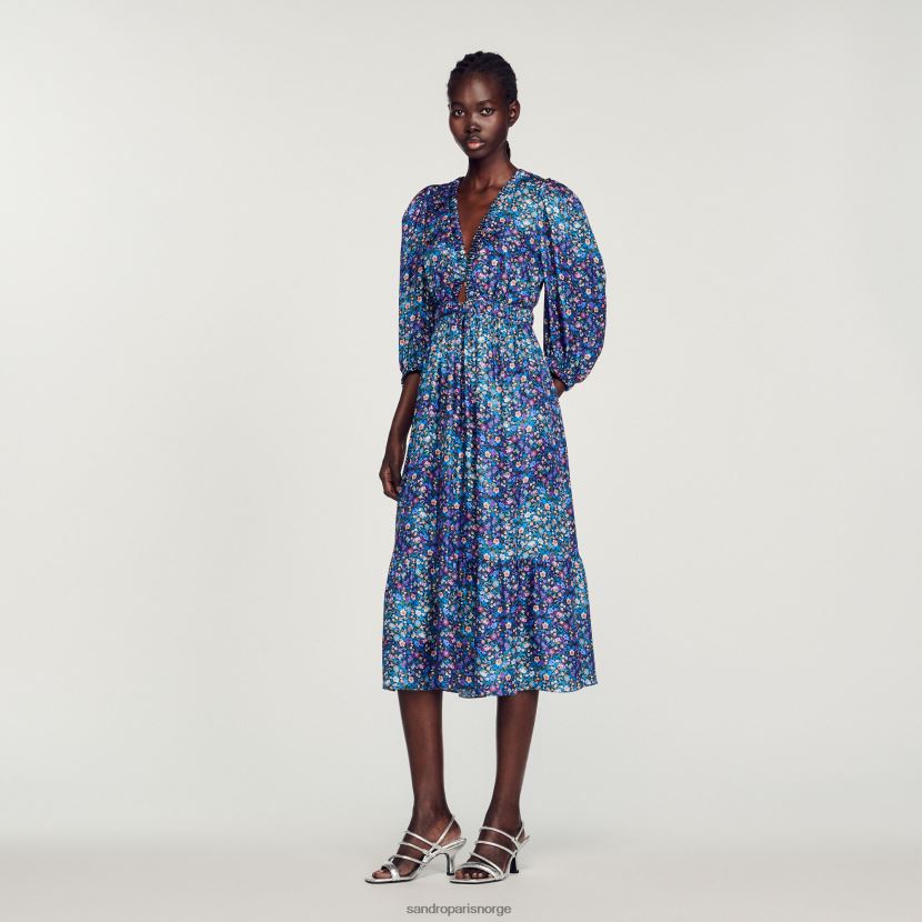 kvinner Sandro Paris blå/lilla lang blomsterkjole klær 6FN4LH376