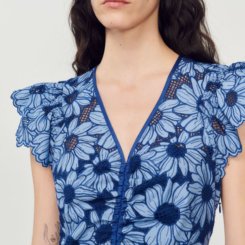 kvinner Sandro Paris blå tusenfryd guipure kjole klær 6FN4LH127