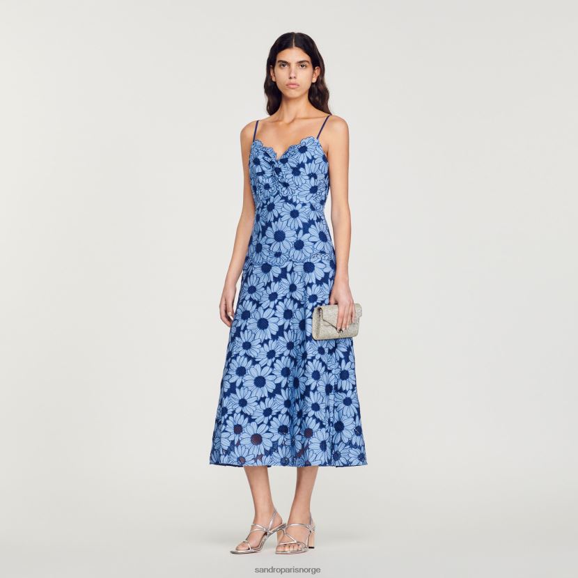 kvinner Sandro Paris blå tusenfryd guipure midikjole klær 6FN4LH252