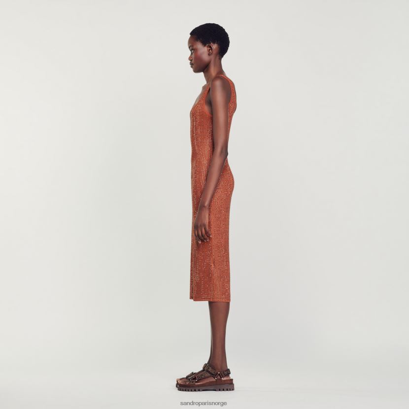 kvinner Sandro Paris brun rhinestone-pyntet kjole klær 6FN4LH15