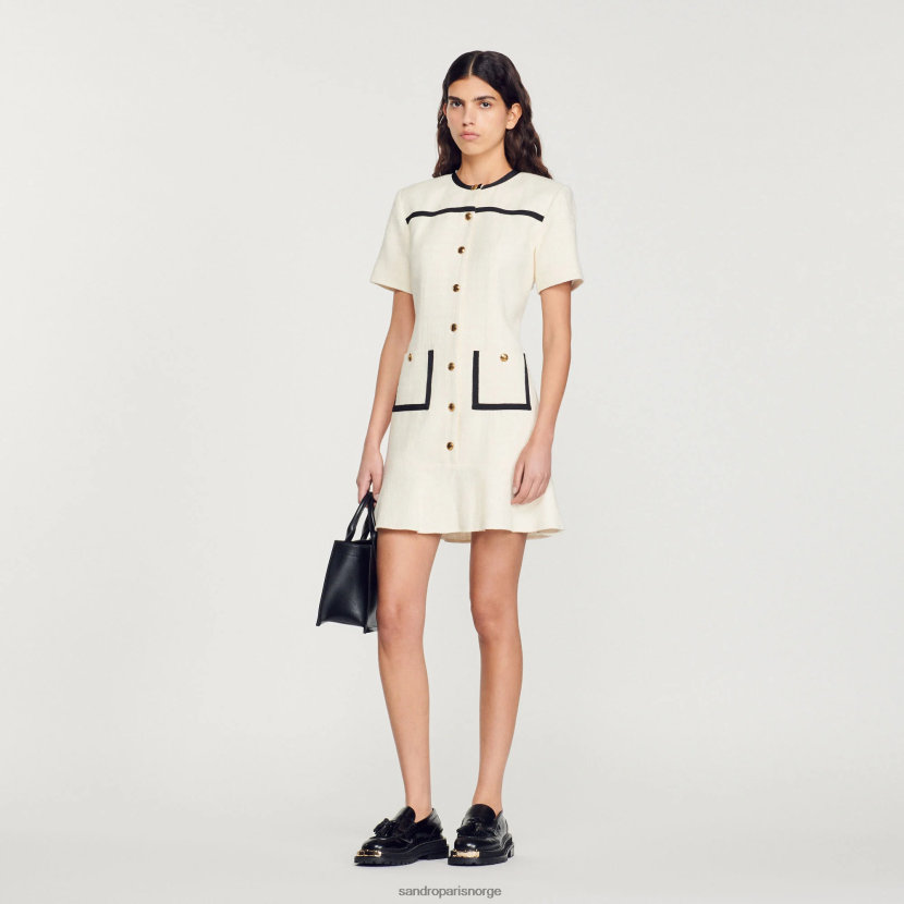 kvinner Sandro Paris ecru cropped tweed-kjole med knapper klær 6FN4LH109