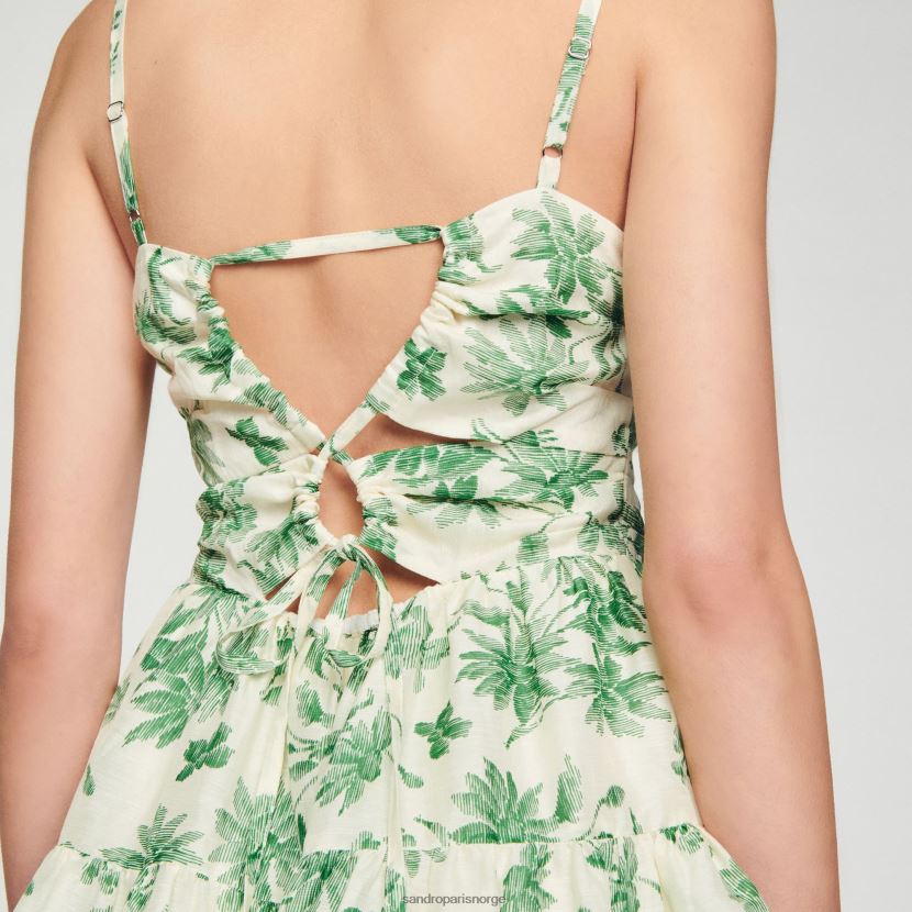 kvinner Sandro Paris ecru - grønn kort kjole med palmetrykk klær 6FN4LH208
