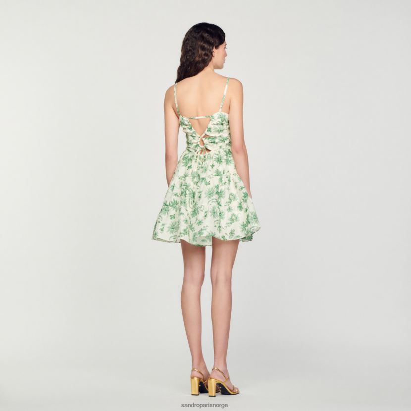 kvinner Sandro Paris ecru - grønn kort kjole med palmetrykk klær 6FN4LH208