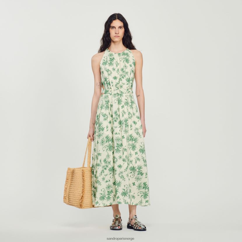 kvinner Sandro Paris ecru - grønn lang blomsterkjole klær 6FN4LH239
